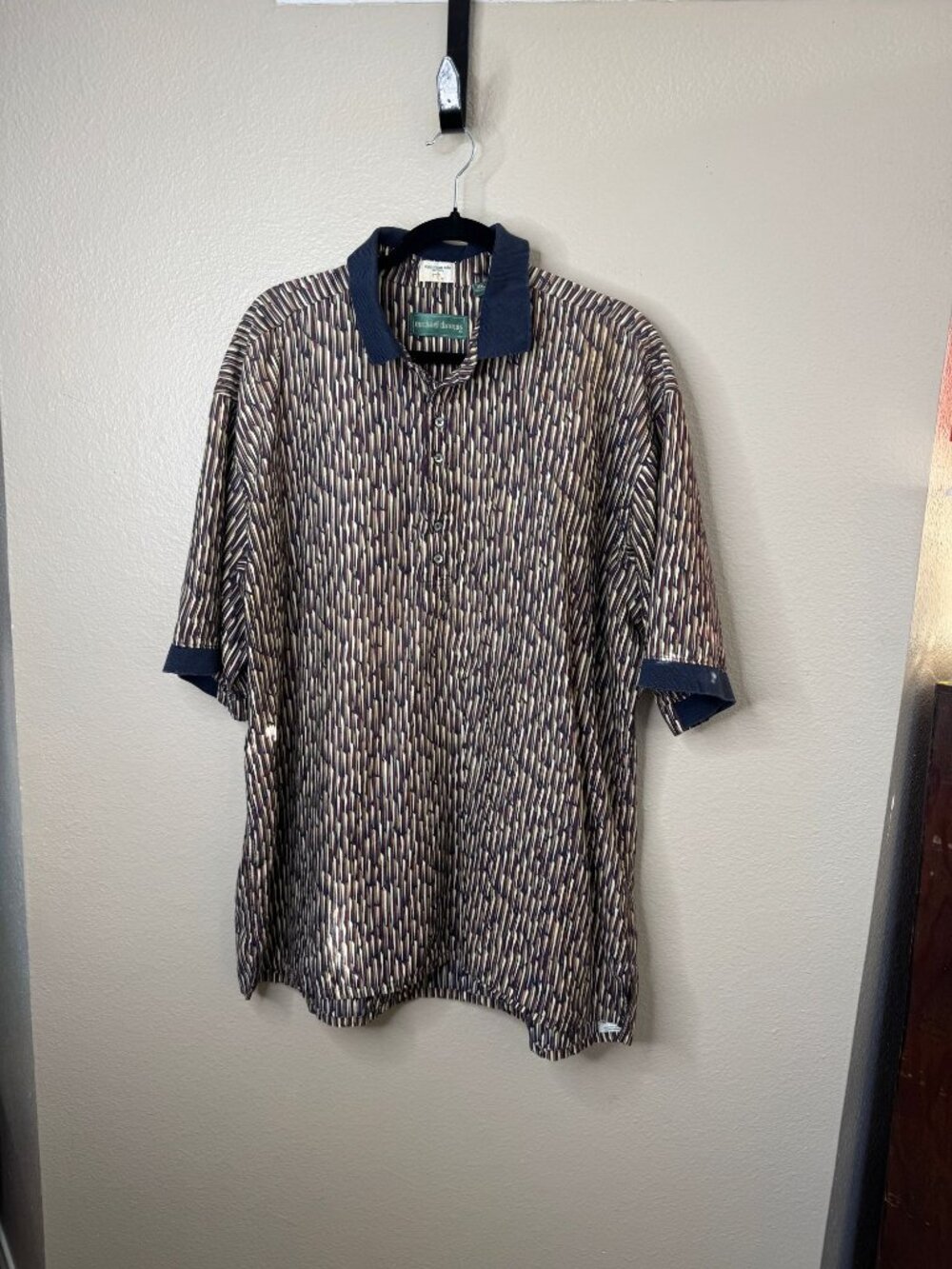 Michael Thomas Mens XXL Polo Shirt Egyptian Cotton Abstract  USA Vintage Y2K